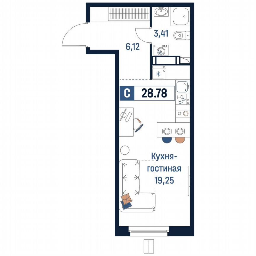 Квартира-студия, 28,8 м², 6/18 эт.
