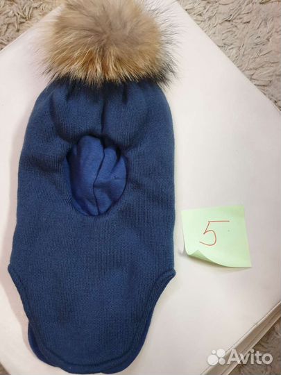 Шапка шлем зимняя с помпоном из енота
