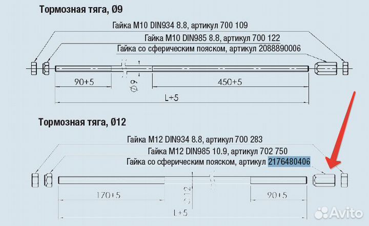 Гайка со сферическим пояском М12 для тормозной тя