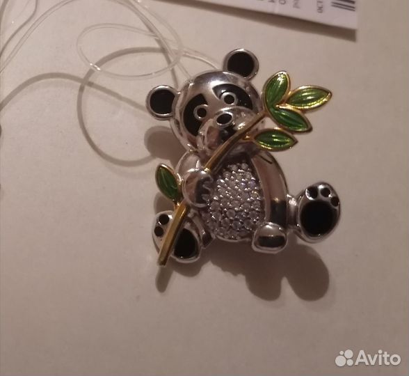 Брошь серебро Панда