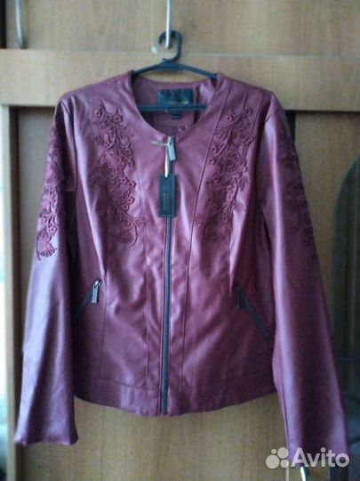 Новая красивая кожаная куртка с вышивкой р. 48-50