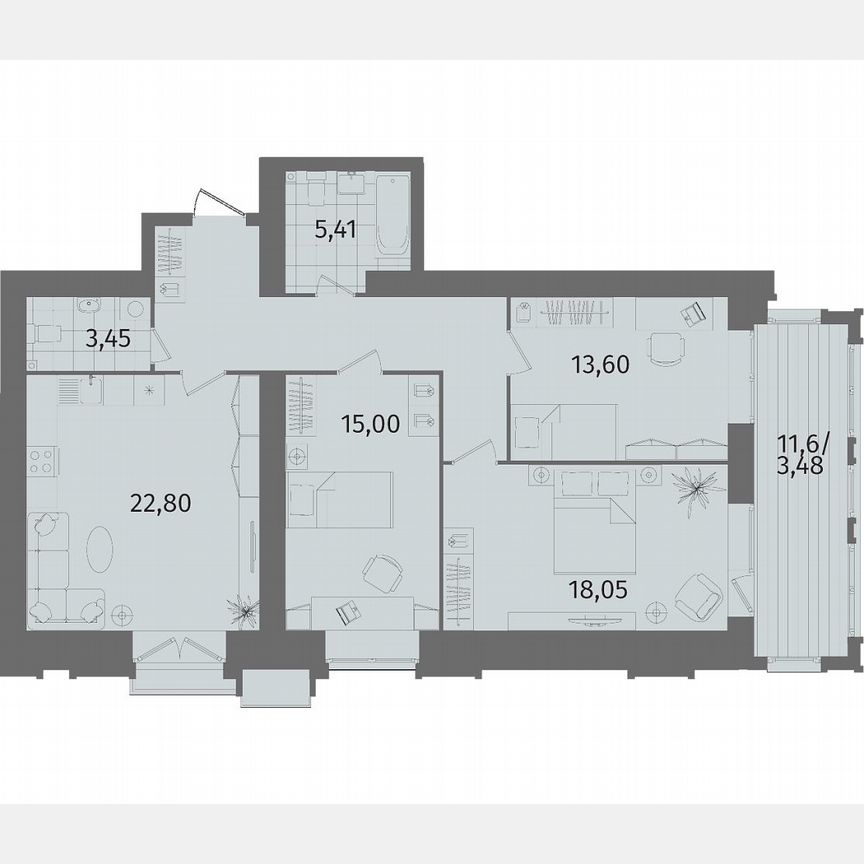 3-к. квартира, 96,2 м², 6/13 эт.
