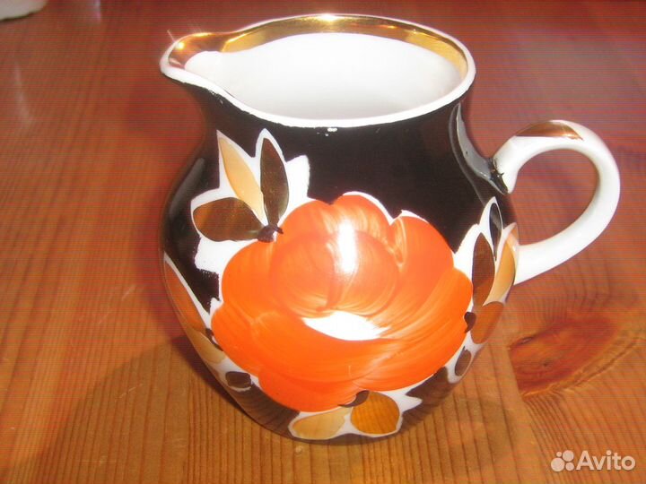 Молочник Дулево фарфор цветы позолота СССР винтаж