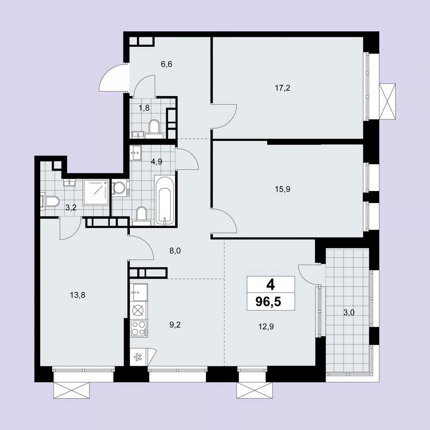 4-к. квартира, 96,5 м², 17/21 эт.