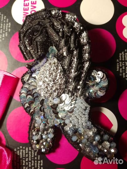 Брошь Пудель серебристый ручная работа