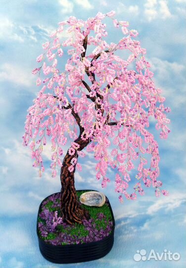 Нежное розовое дерево из бисера. Сакура