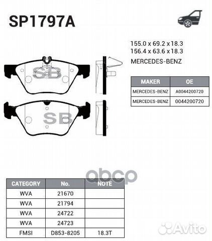 Колодки тормозные передние SP1797A Sangsin brake