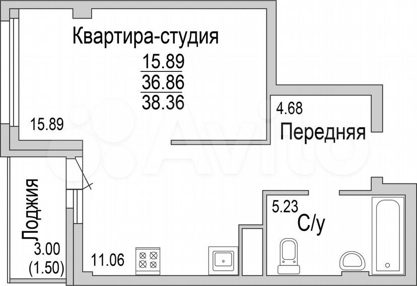 Квартира-студия, 38,4 м², 5/16 эт.