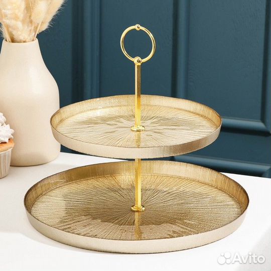 Блюдо 2-х ярусное «Кувшинка», d21/28 см, цвет золо