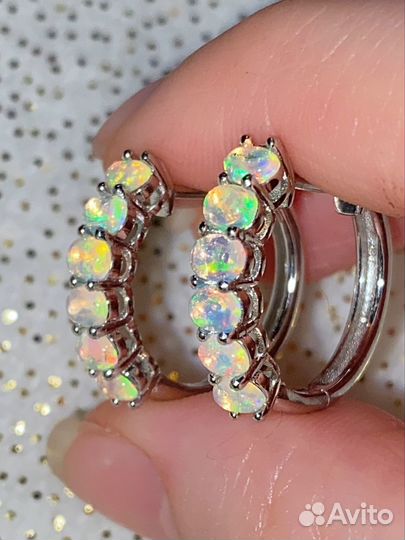 Серебряные серьги конго с опалами