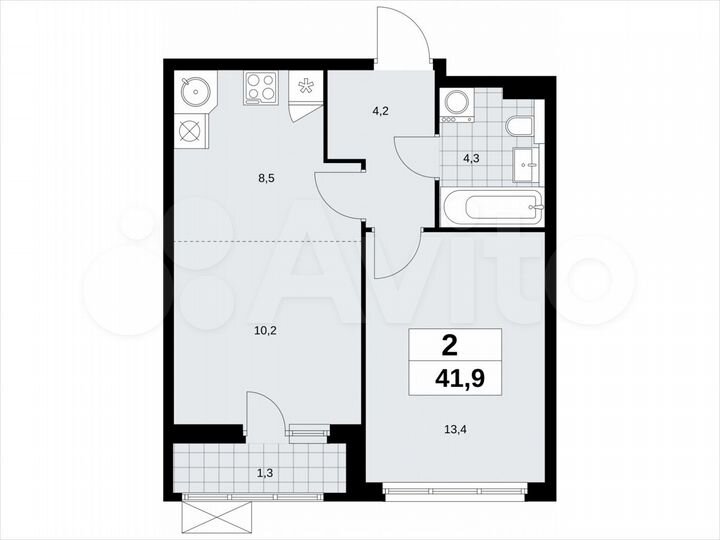 2-к. квартира, 41,9 м², 16/19 эт.