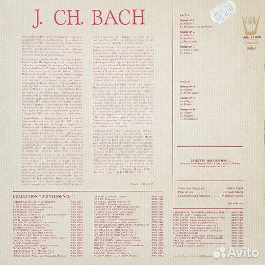 Винтаж - jean-chretien bach: SIX sonates opus 17