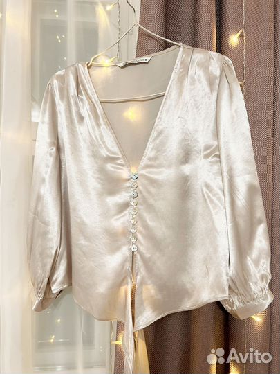 Атласная блуза Zara XS-S
