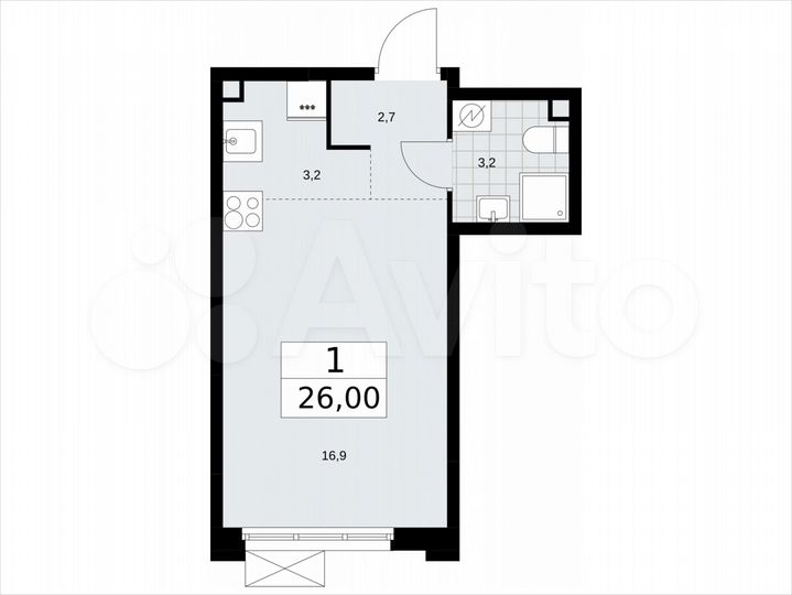 Квартира-студия, 26 м², 2/14 эт.