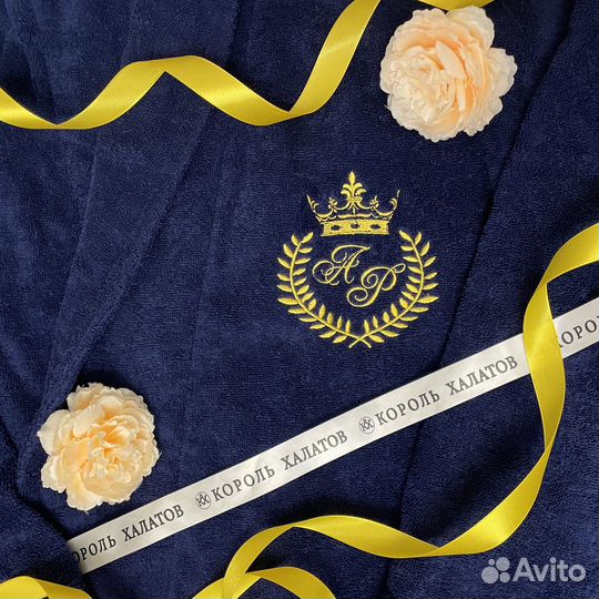 Мужской махровый халат Лев с вышивкой на заказ