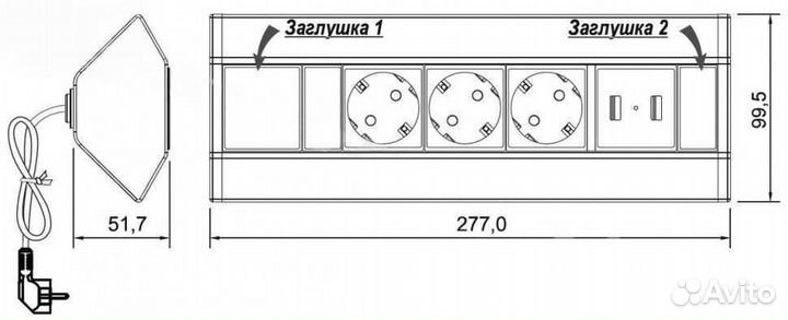 Блок розеток угловой tringe, 4euro