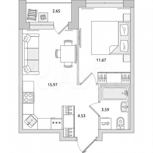 1-к. квартира, 38,4 м², 16/21 эт.
