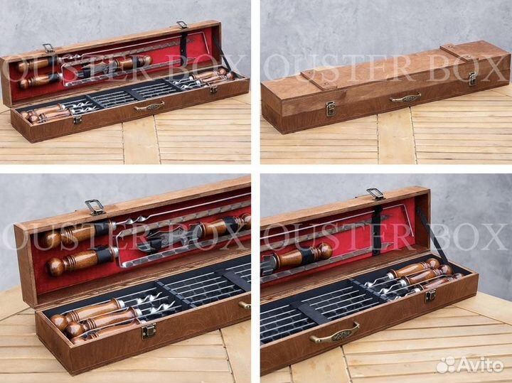 Наборы для пикника с шампурами в деревянных боксах