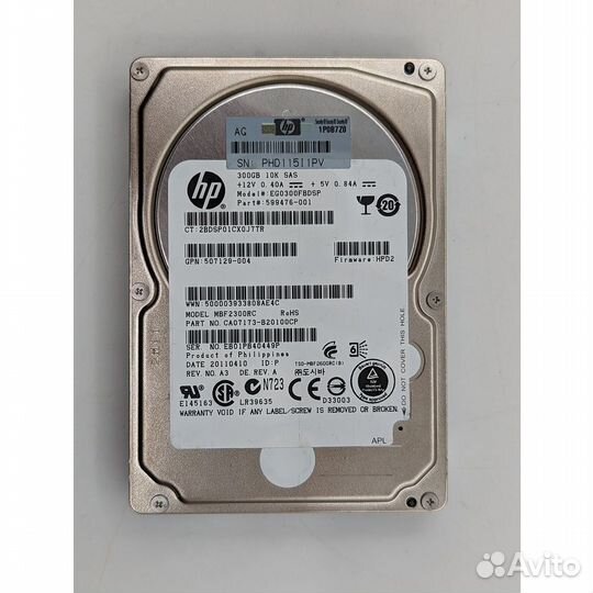 Жесткий диск EG0300fbdsp, 599476-001, 507129-004