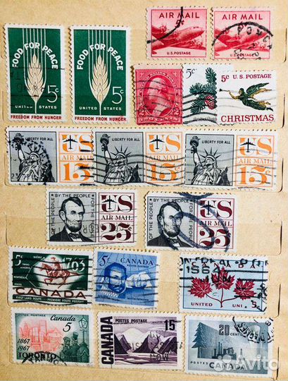 Почтовые марки США Канада 1890-1960