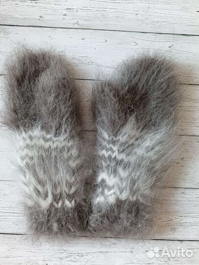 Варежки из кролика пуховые ручная работа