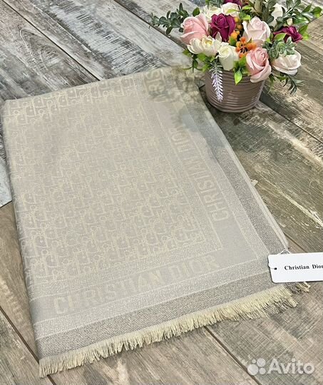 Кашемировый палантин шарф Dior светло-серый