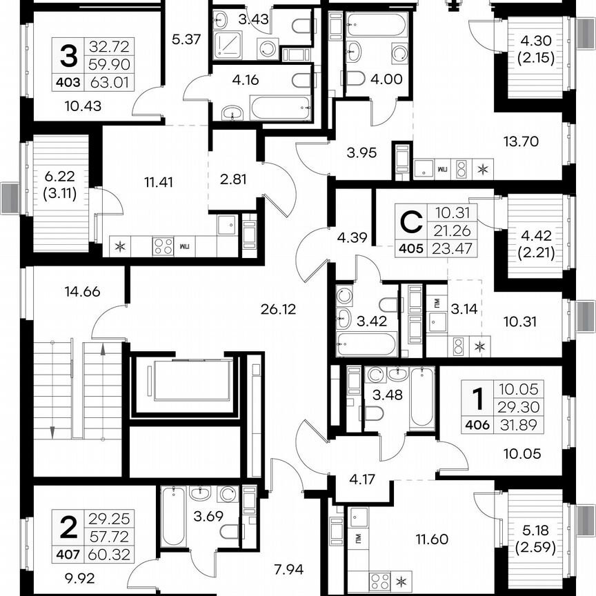 2-к. квартира, 62,3 м², 9/9 эт.