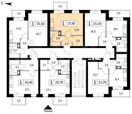 1-к. квартира, 27,5 м², 2/3 эт.