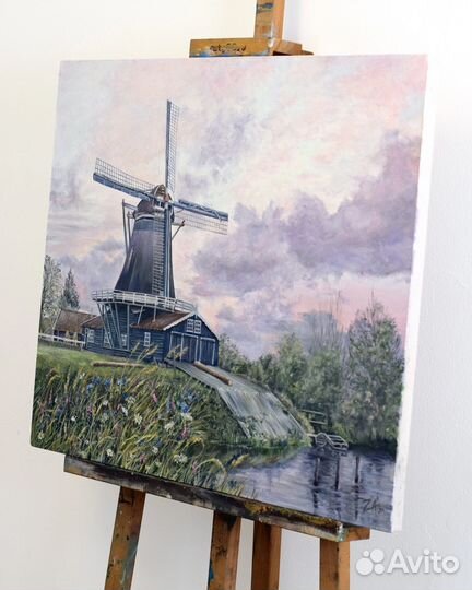 Картина маслом Мельница