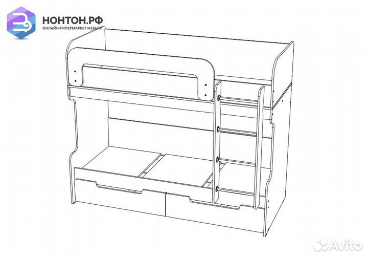 Двухъярусная кровать Юниор-1 розовый / дуб беленый