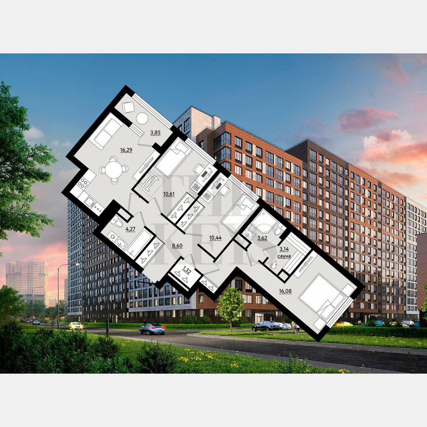 3-к. квартира, 76,3 м², 6/15 эт.
