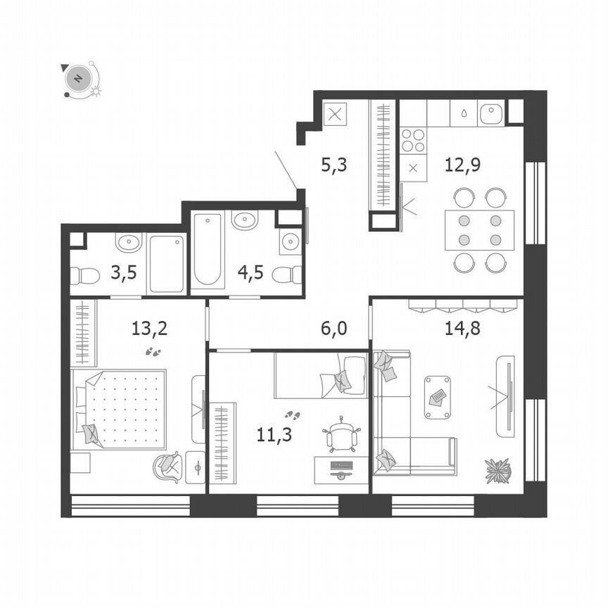 3-к. квартира, 71,5 м², 18/19 эт.