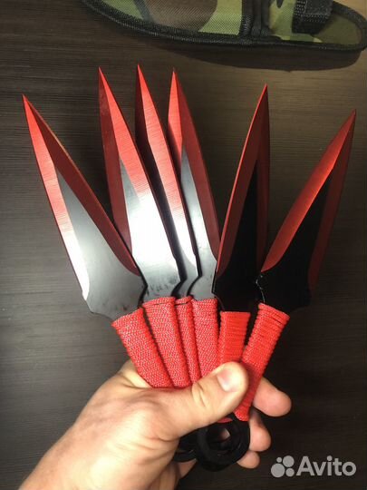 Японские кунаи. Метательные ножи, красные, 23 см