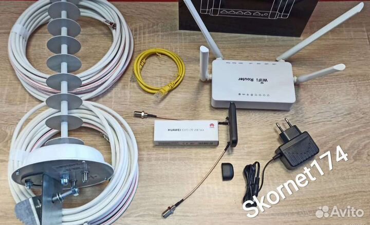 Антенна 4G/1800мгц 2*17дб+модем+WiFi-роутер+кабель