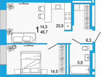 1-к. квартира, 46,7 м², 4/18 эт.