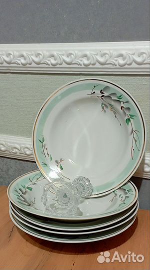 Тарелки 5 шт, фарфор, Ручная роспись, суповые