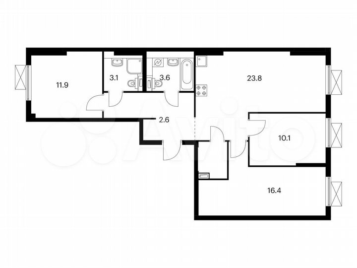 3-к. квартира, 80,4 м², 2/16 эт.