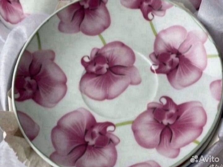 Новый фарфоровый сервиз на 6 персон орхидеи