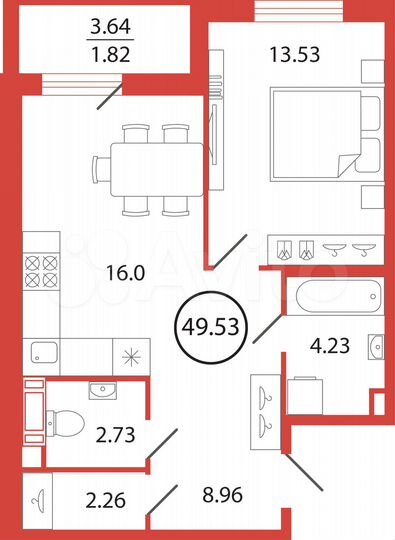 1-к. квартира, 49,5 м², 12/12 эт.