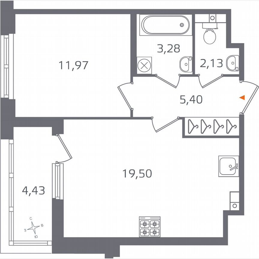 1-к. квартира, 44,5 м², 3/17 эт.