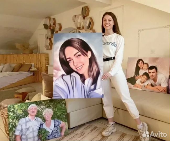 Портрет на холсте по фото (разные размеры)