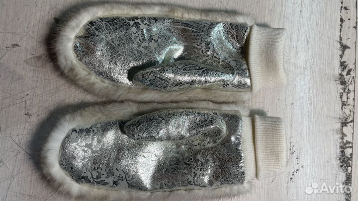 Варежки норковые с кожей р-р 6,5-7