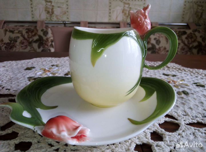 Форфоровая чайная пара Роза. Ручная работа