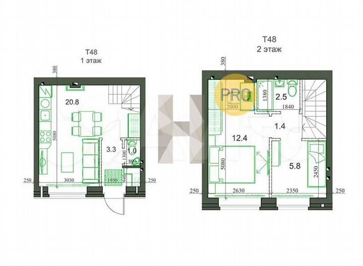 Таунхаус 48,2 м² на участке 1 сот.