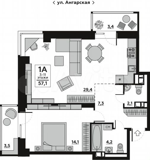 1-к. квартира, 59,9 м², 14/19 эт.