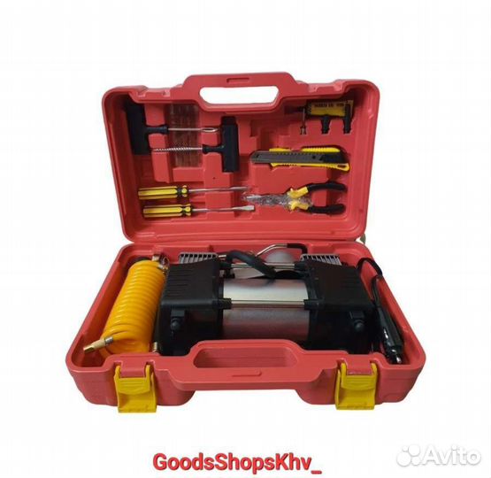 Компрессор 2-х поршневый в кейсе с набором