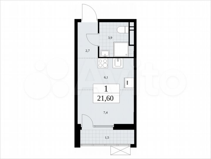 Квартира-студия, 21,6 м², 5/8 эт.