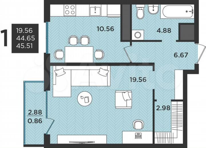 1-к. квартира, 45,2 м², 3/3 эт.