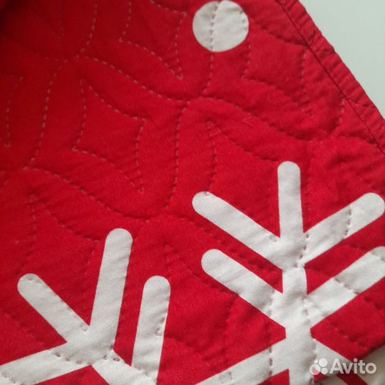 Плед покрывало стеганый красный с снежинками