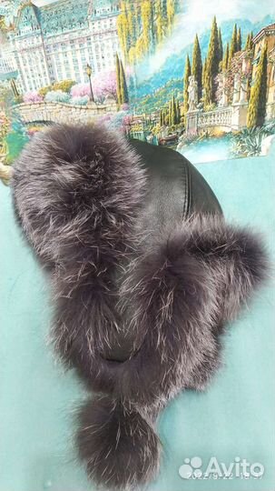 Шапка- ушанка женская натуральный мех и кожа 56-58